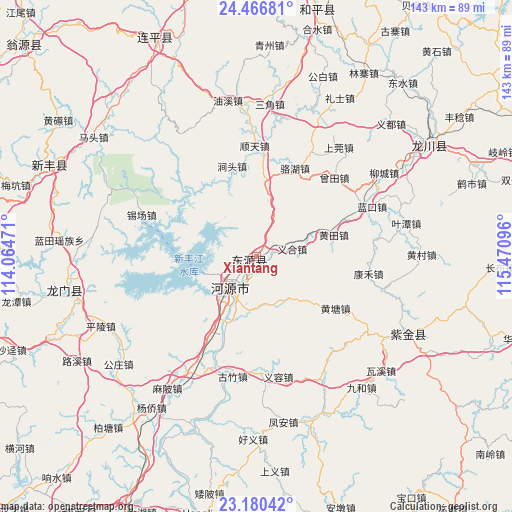 Xiantang on map