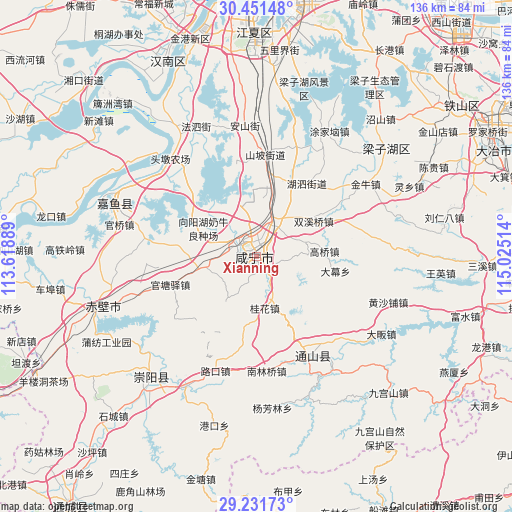 Xianning on map