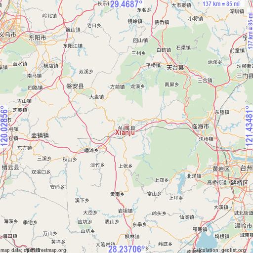Xianju on map