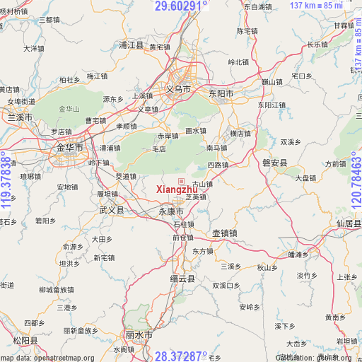 Xiangzhu on map