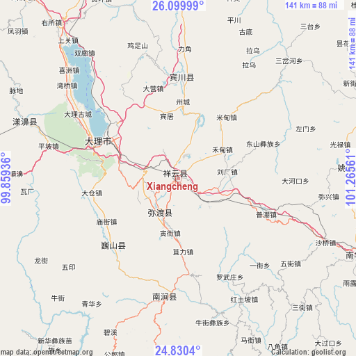 Xiangcheng on map