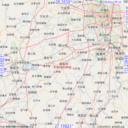 Xiangxiang on map