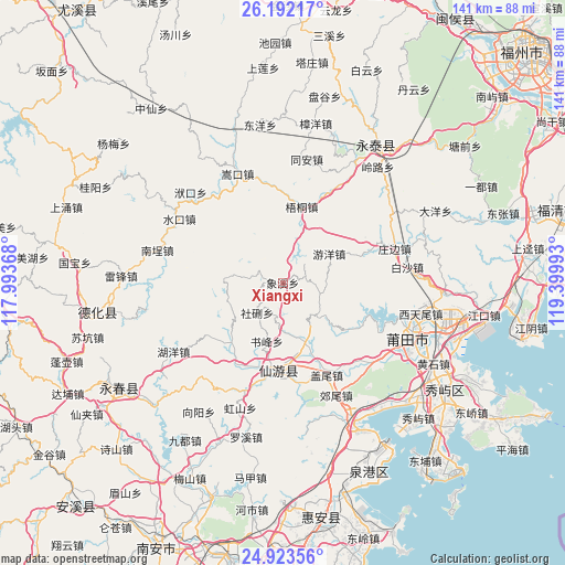 Xiangxi on map