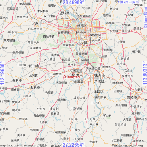 Xiangtan on map