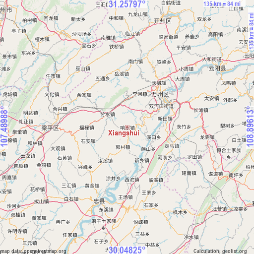 Xiangshui on map