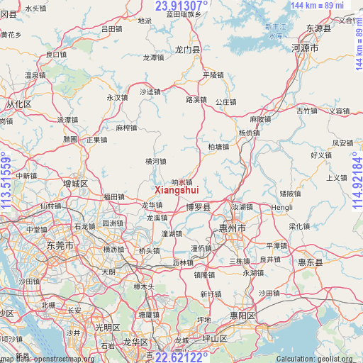 Xiangshui on map