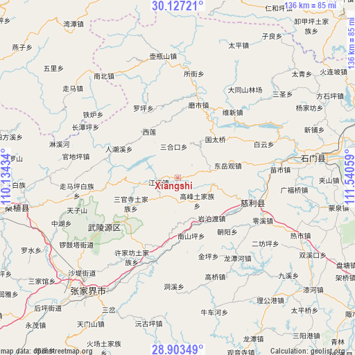 Xiangshi on map