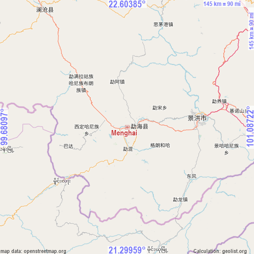 Menghai on map