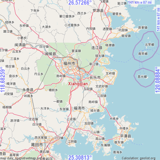 Xiangqian on map