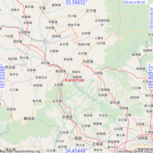 Xiangmiao on map