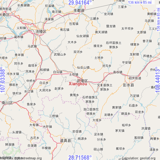 Xiangkou on map