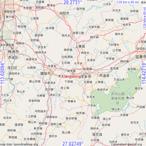 Xiangdong on map