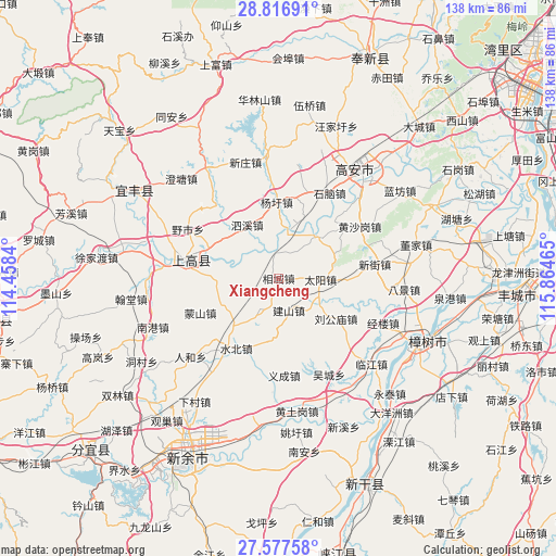 Xiangcheng on map