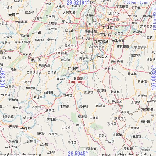 Xianfeng on map