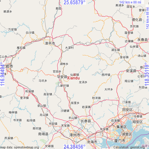 Xiandu on map