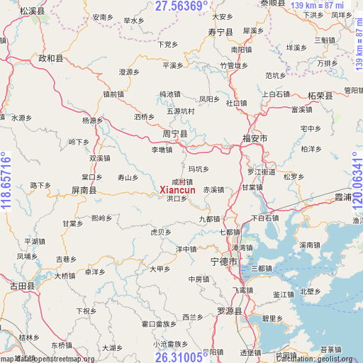 Xiancun on map