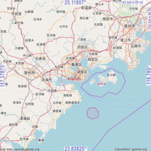 Xiamen on map