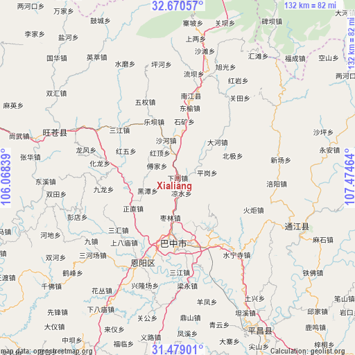 Xialiang on map