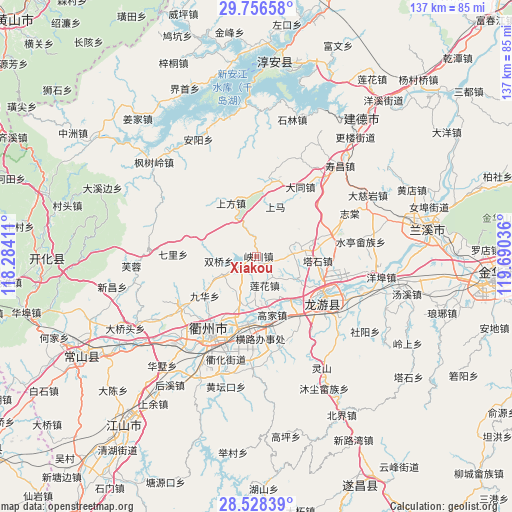 Xiakou on map