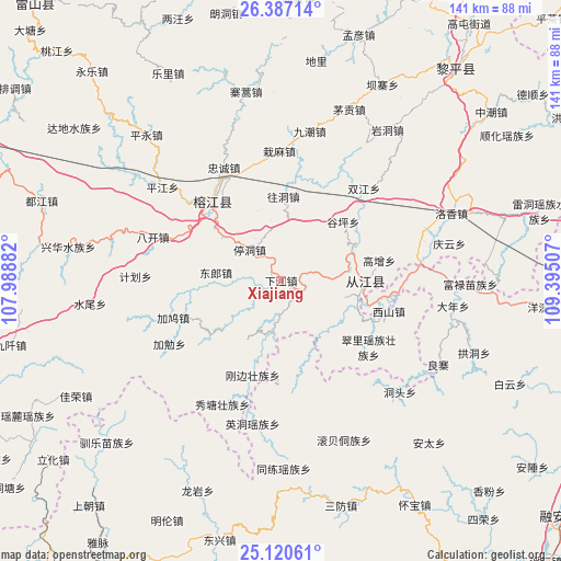 Xiajiang on map