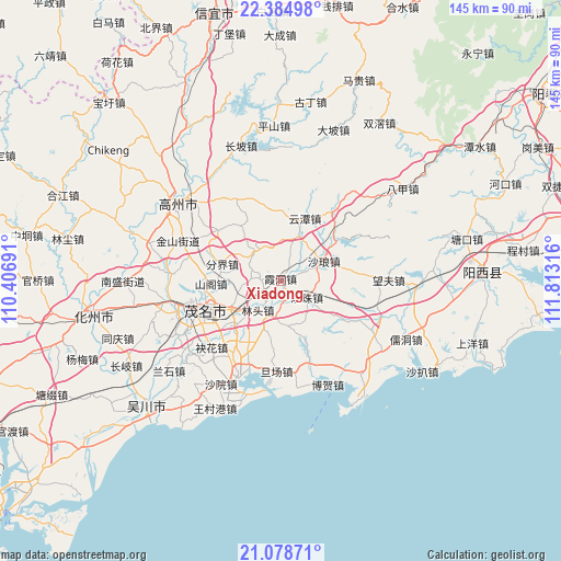 Xiadong on map