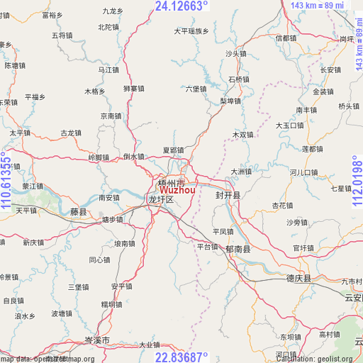 Wuzhou on map