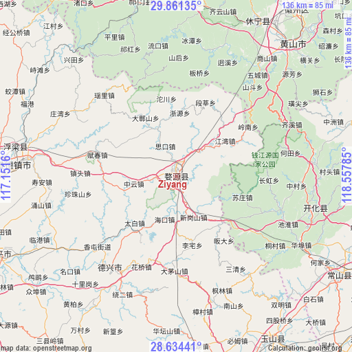 Ziyang on map