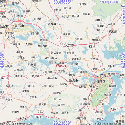 Wuxue on map