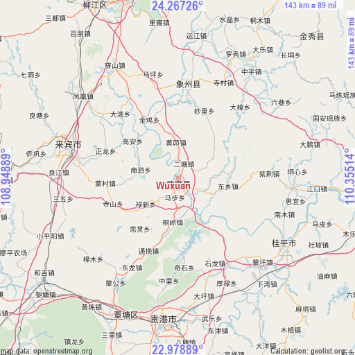 Wuxuan on map