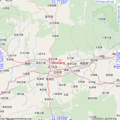 Wuxiang on map