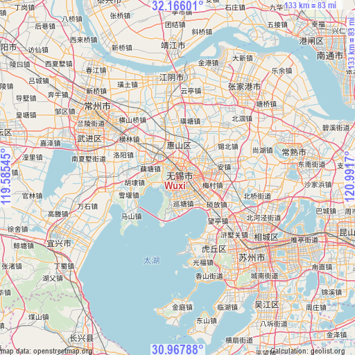 Wuxi on map