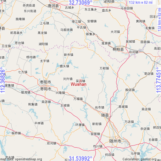 Wushan on map