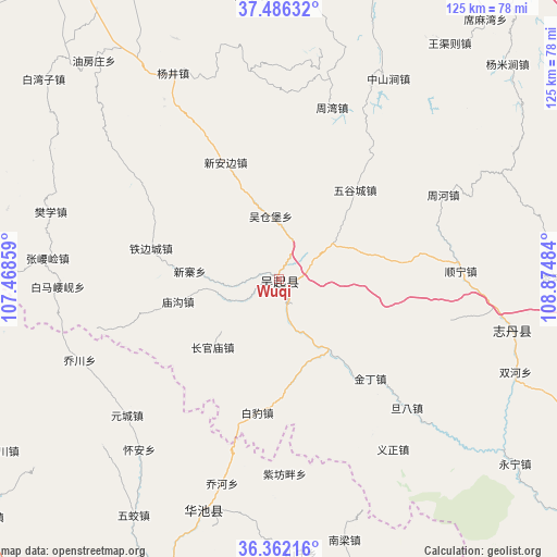 Wuqi on map