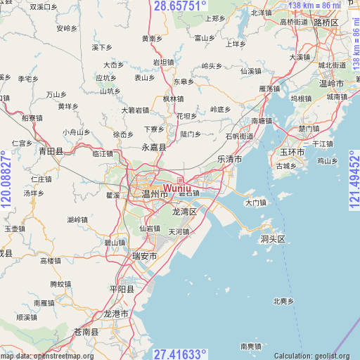 Wuniu on map