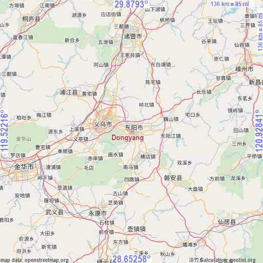 Dongyang on map