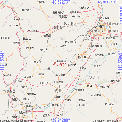 Wujiayao on map