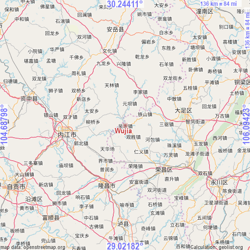 Wujia on map