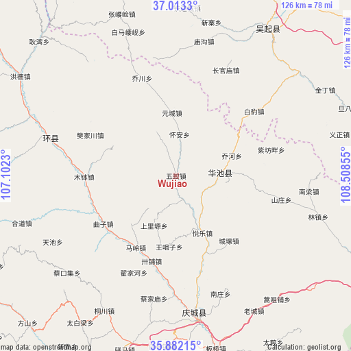 Wujiao on map