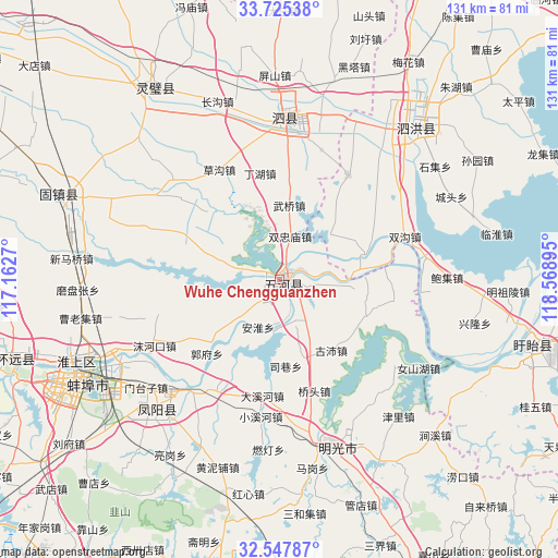 Wuhe Chengguanzhen on map