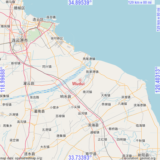 Wudui on map