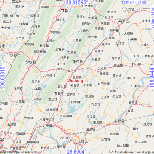 Wudong on map