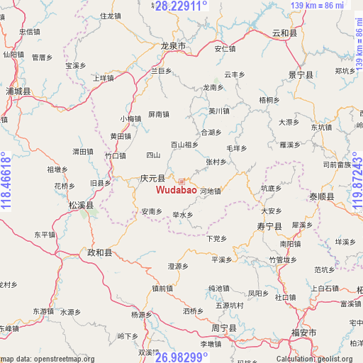 Wudabao on map