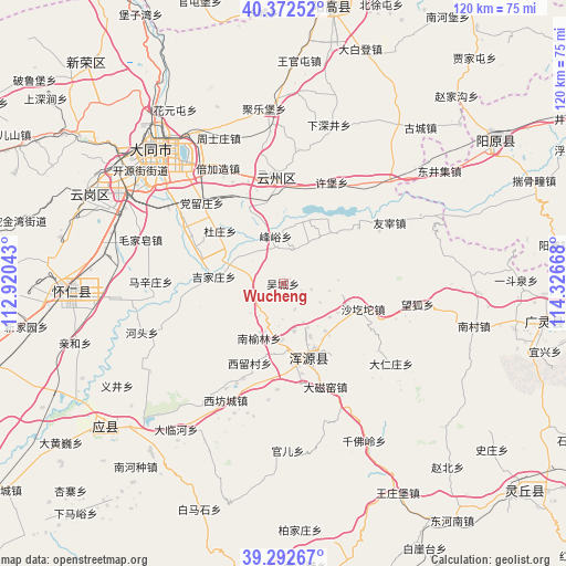 Wucheng on map