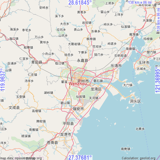 Wenzhou on map