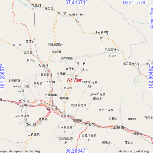 Weiyuan on map