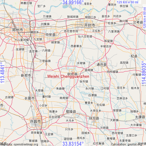 Weishi Chengguanzhen on map