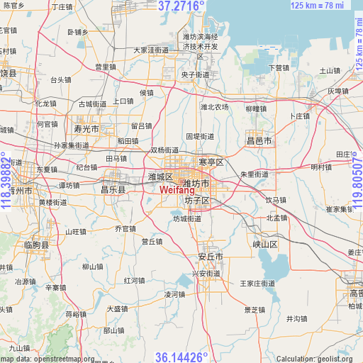 Weifang on map