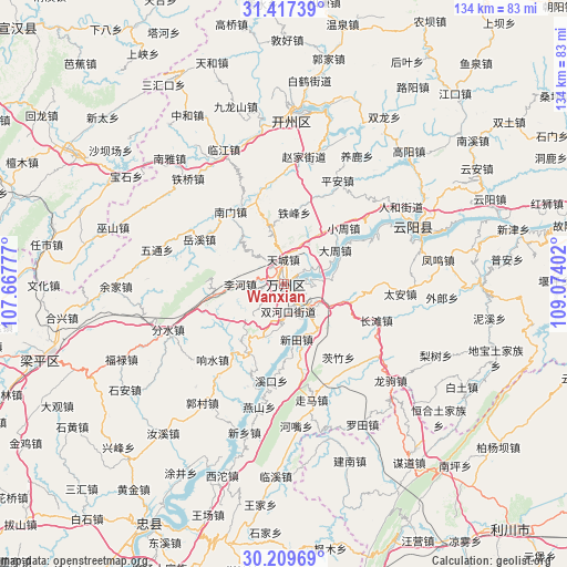 Wanxian on map