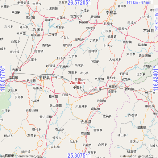 Wantian on map