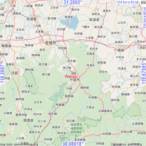 Wangxi on map